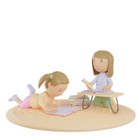 Girl Reading Book 3D Illustration
