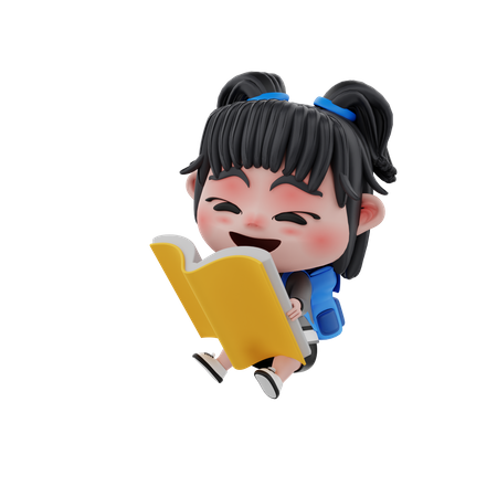 Girl reading book 3D Illustration
