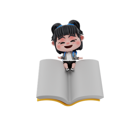 Girl reading book  3D Illustration
