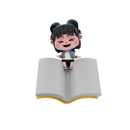 Girl reading book 3D Illustration