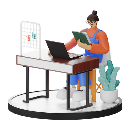 Girl Reading Book  3D Illustration