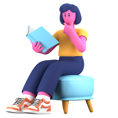 Girl reading Book  3D Illustration