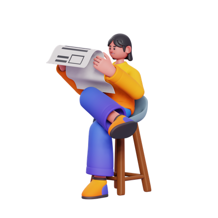 Girl Reading Newspaper  3D Icon