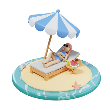 Girl Relaxing At Beach 3D Illustration