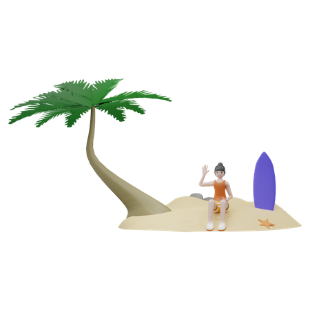 Girl Relaxing On Beach  3D Illustration