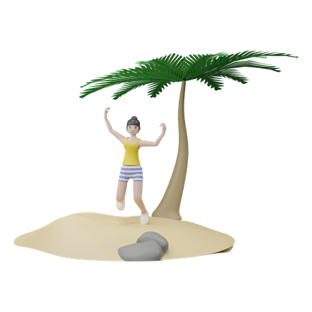 Girl Relaxing On Beach  3D Illustration