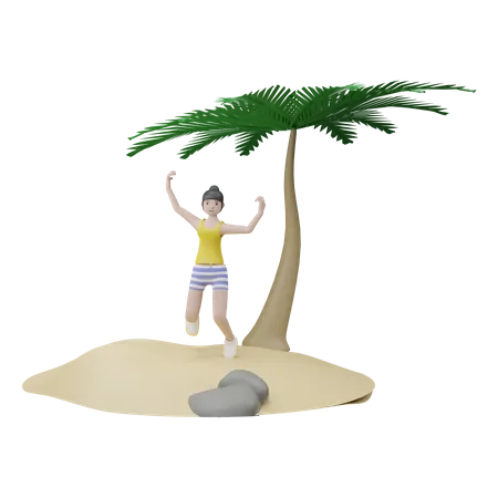 Girl Relaxing On Beach  3D Illustration