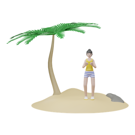 Girl Relaxing On Beach  3D Illustration