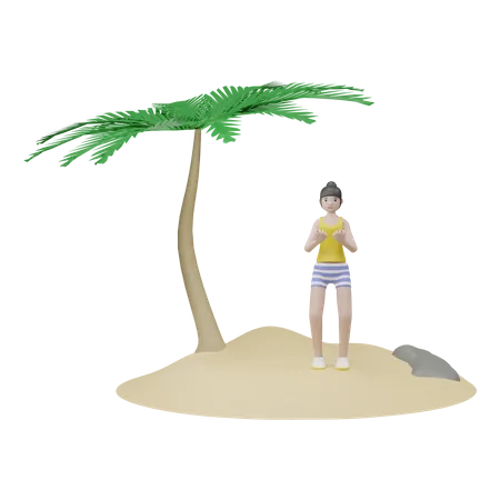 Girl Relaxing On Beach  3D Illustration