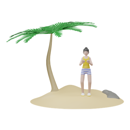 Girl Relaxing On Beach 3D Illustration