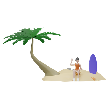 Girl Relaxing On Beach 3D Illustration