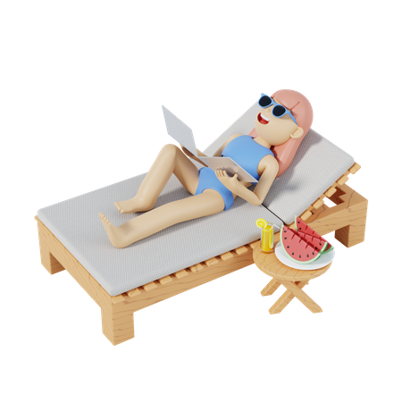 Girl Relaxing On Chair 3D Illustration