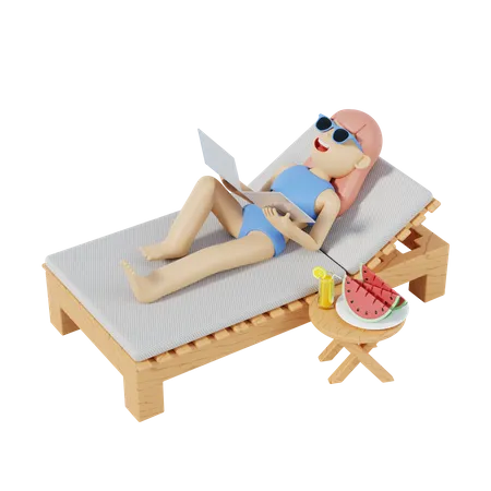 Girl Relaxing On Chair  3D Illustration