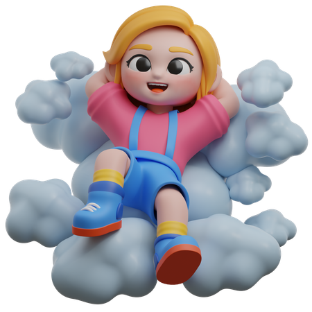 Girl Relaxing On Clouds  3D Illustration