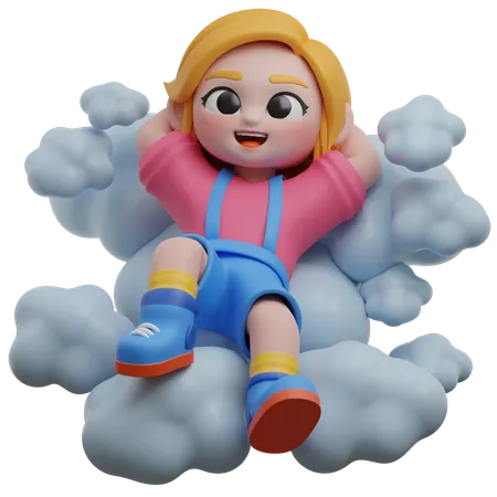 Girl Relaxing On Clouds  3D Illustration