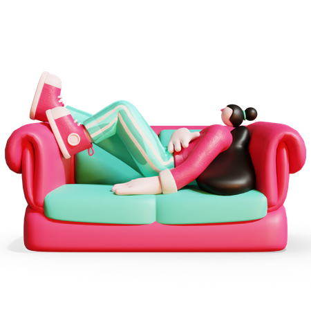 Girl relaxing on sofa 3D Illustration