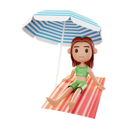 Girl relaxing on the beach  3D Illustration