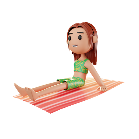 Girl relaxing on the beach  3D Illustration