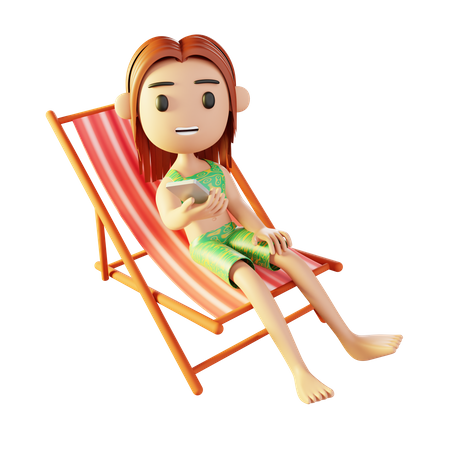 Girl relaxing on the beach  3D Illustration