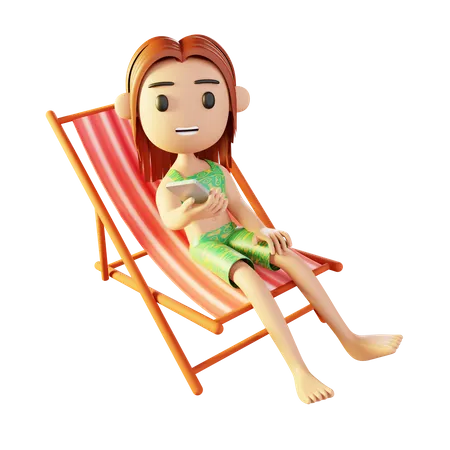 Girl relaxing on the beach  3D Illustration