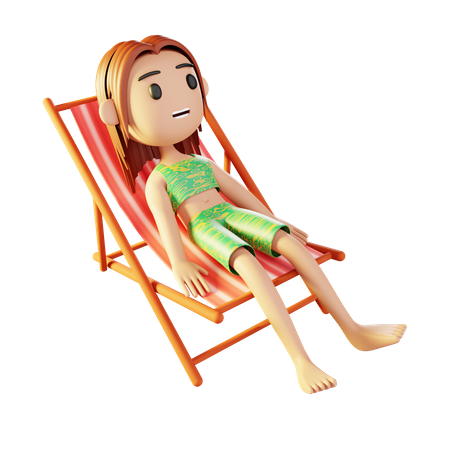 Girl relaxing on the beach  3D Illustration