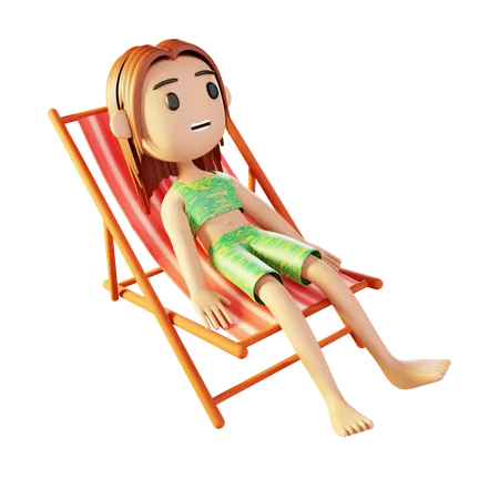 Girl relaxing on the beach  3D Illustration