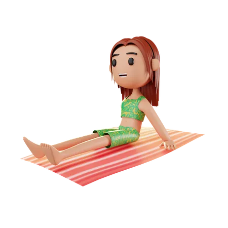 Girl relaxing on the beach  3D Illustration