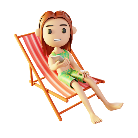 Girl relaxing on the beach 3D Illustration