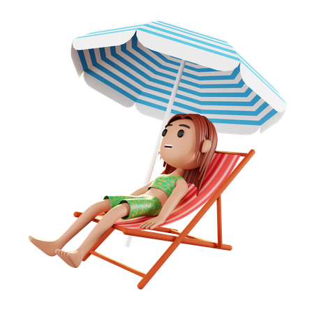 Girl relaxing on the beach 3D Illustration
