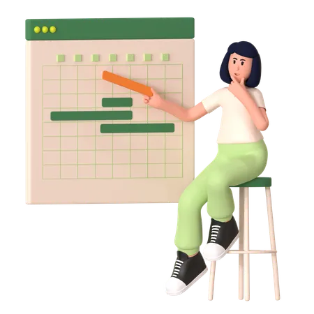 Girl Representing Timeline Workflow  3D Illustration