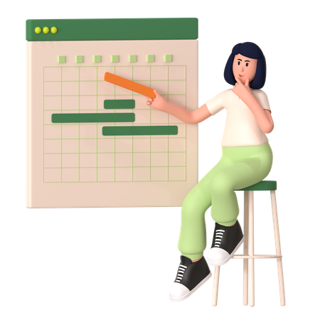 Girl Representing Timeline Workflow  3D Illustration