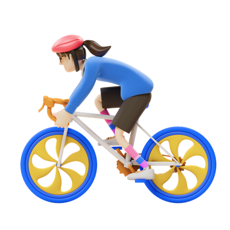 Girl Ride Cycling  3D Illustration