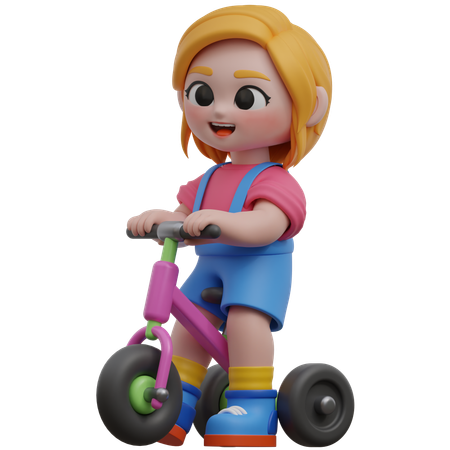 Girl Riding A Bike  3D Illustration