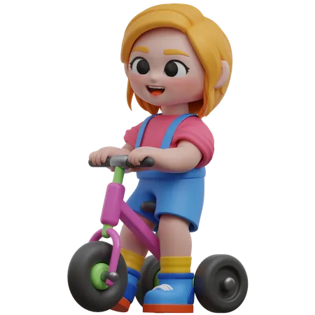 Girl Riding A Bike  3D Illustration