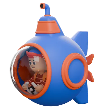 Girl Riding A Submarine 3 D Character 3D Illustration
