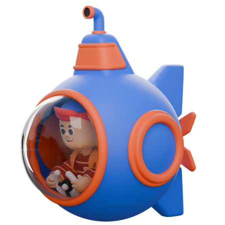 Girl Riding a Submarine  3D Icon
