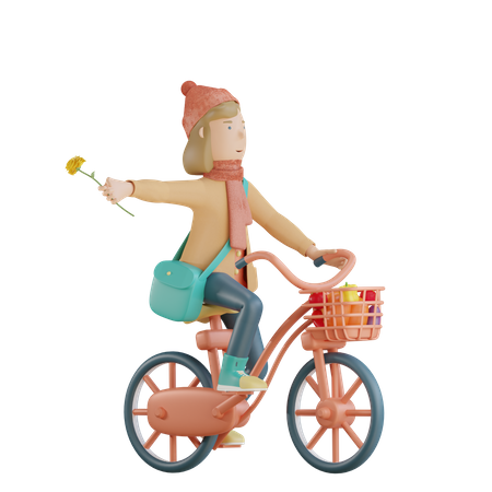 Girl Riding Bicycle  3D Icon