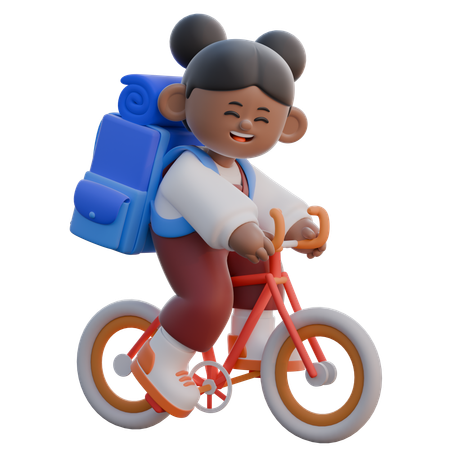 Girl Riding Bicycle  3D Illustration