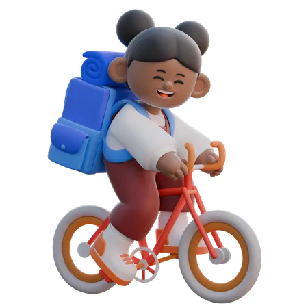 Girl Riding Bicycle  3D Illustration