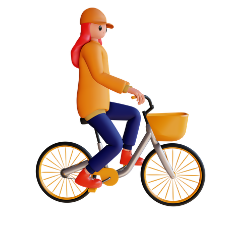 Girl Riding Bicycle 3D Illustration
