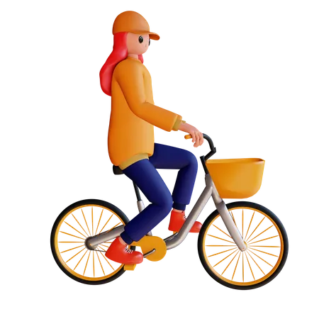 Girl Riding Bicycle  3D Illustration