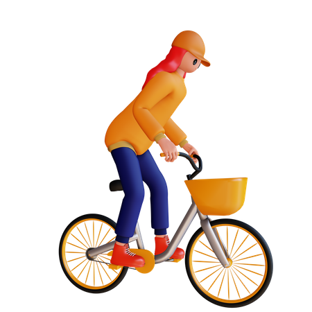 Girl Riding Cycle  3D Icon
