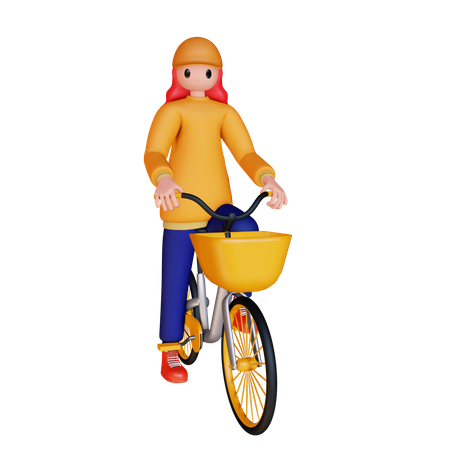 Girl Riding Cycle  3D Icon