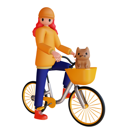 Girl Riding Cycle  3D Icon