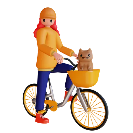 Girl Riding Cycle  3D Illustration