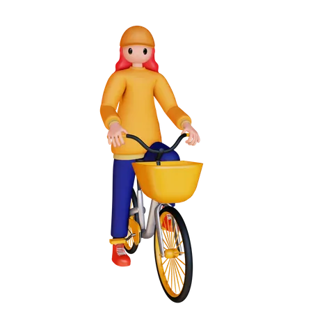 Girl Riding Cycle  3D Illustration