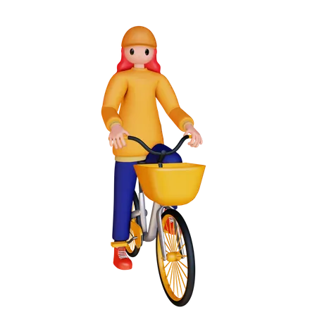 Girl Riding Cycle 3D Illustration
