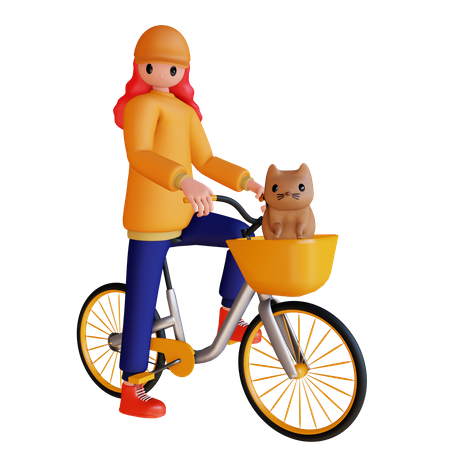 Girl Riding Cycle  3D Illustration