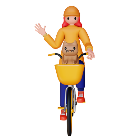 Girl Riding Cycle with his dog  3D Illustration