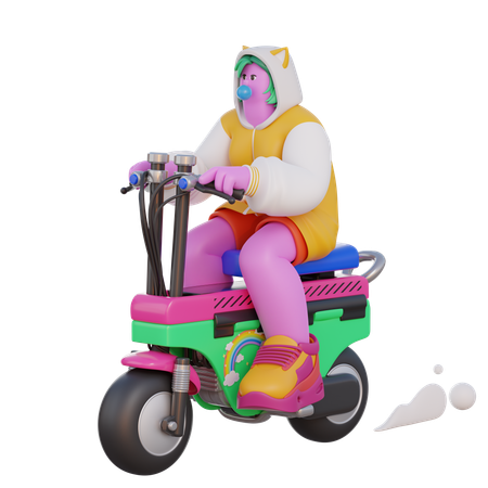 Girl Riding Motorbike  3D Illustration